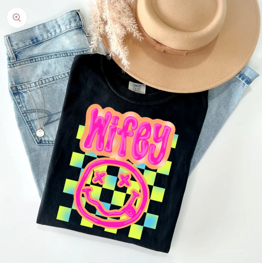 Neon Checkered Wifey Drip Tee