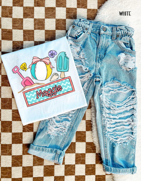 Girls Beach Custom Name DTF Transfer