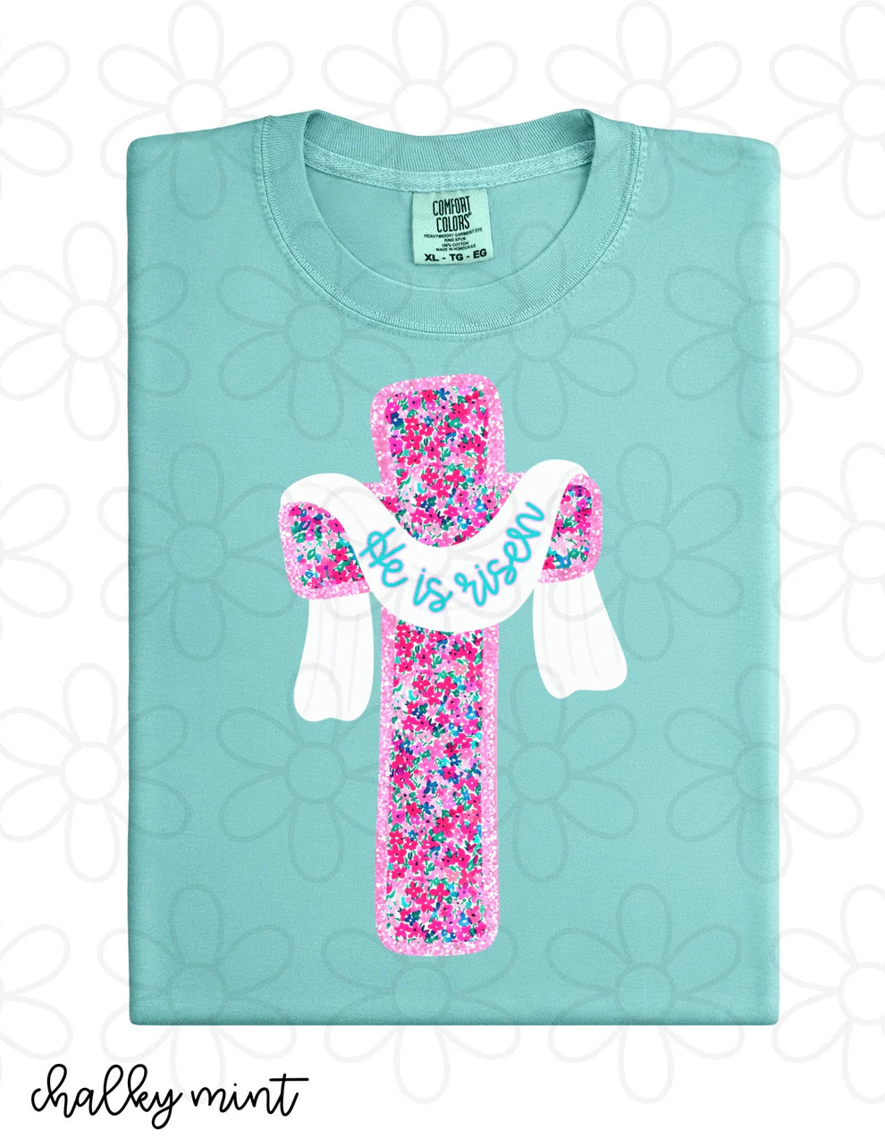 Glitter Floral Cross He Is Risen DTF Transfer