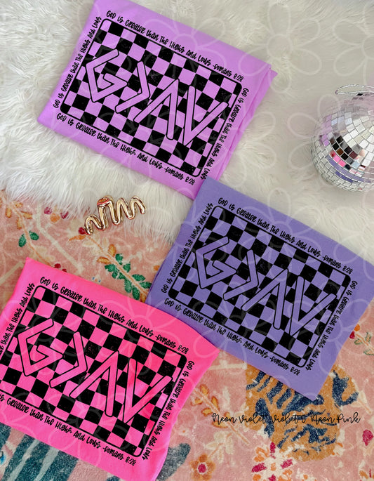 God Is Greater Checkered DTF Transfer