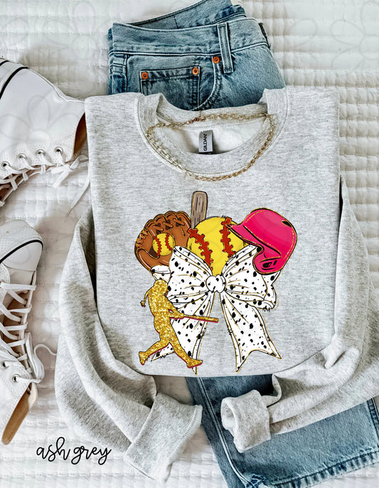 Gold Glitter Coquette Softball DTF Transfer