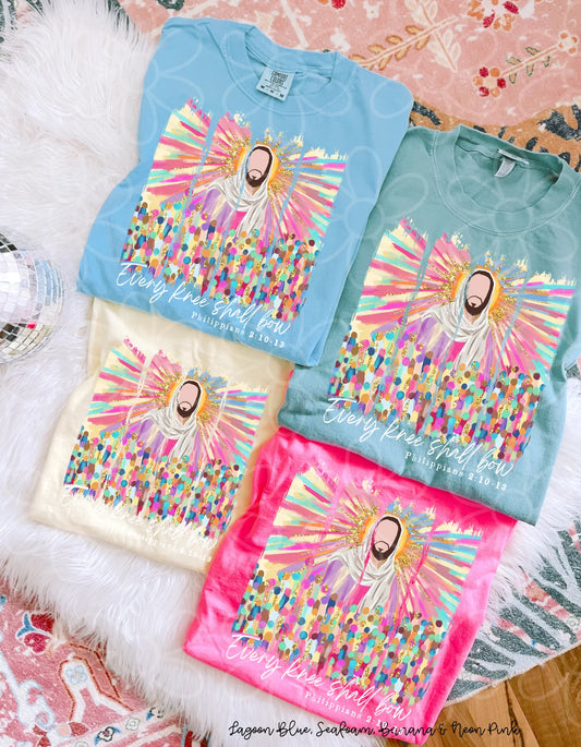 Gold Glitter Every Knee Shall Bow DTF Transfer