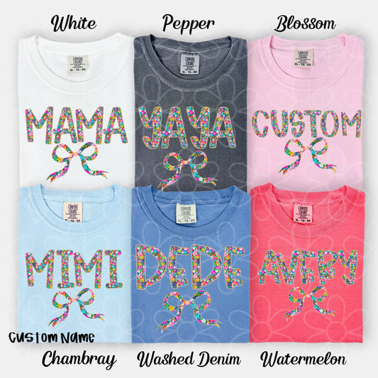 Gold Glitter Floral Custom Names DTF Transfer