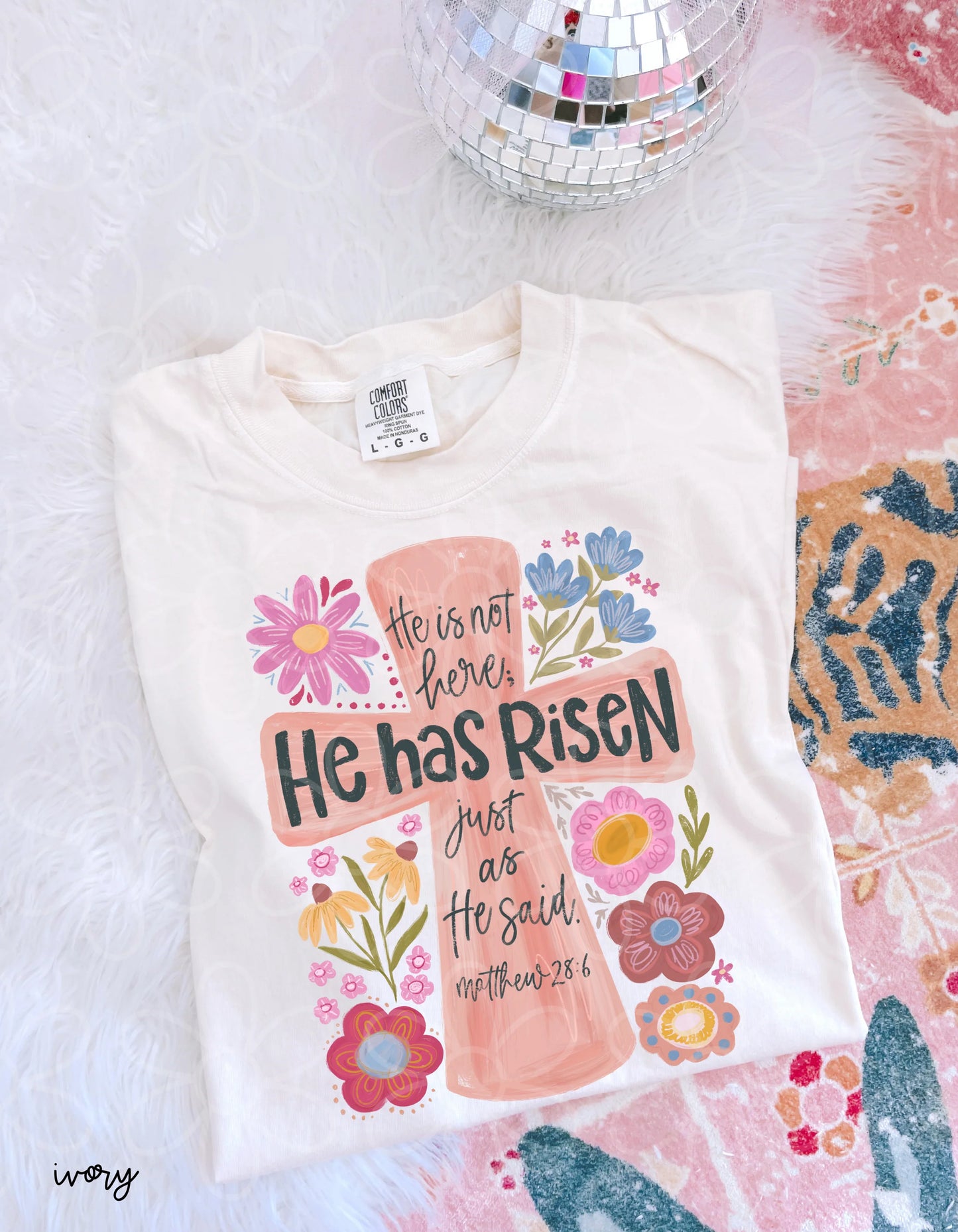 He Has Risen Floral Cross DTF Transfer