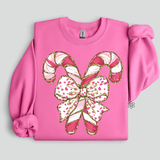 Pink Candy Canes With Bow DTF Transfer Only