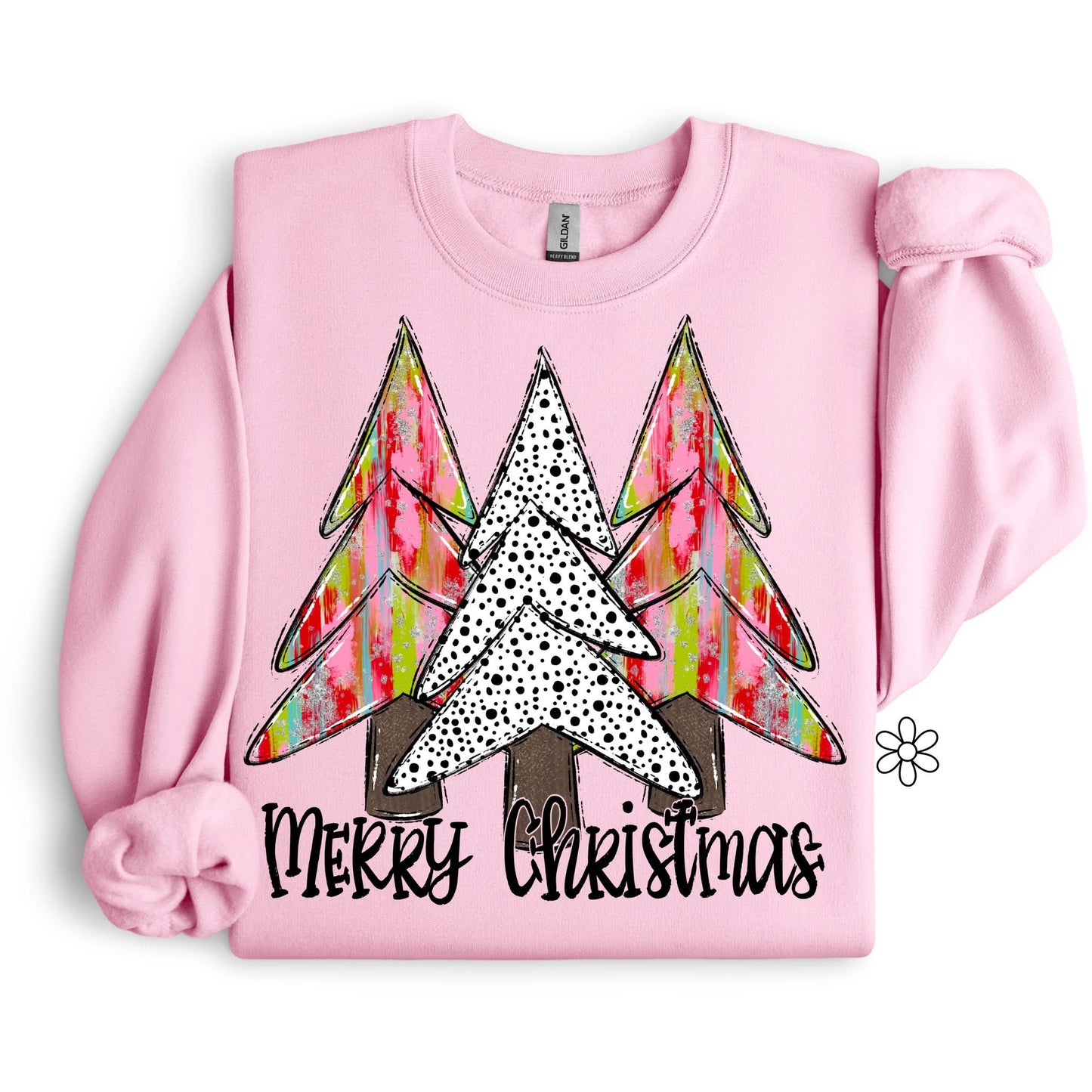 Merry Christmas Colorful Watercolor Trees DTF Transfer Only