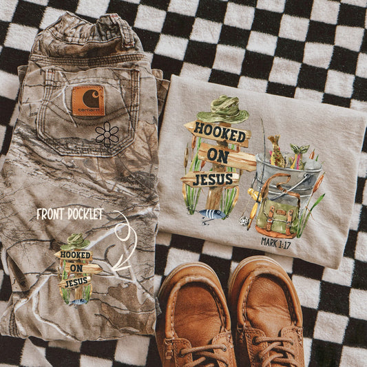 Hooked On Jesus Front & Back DTF Transfer Only