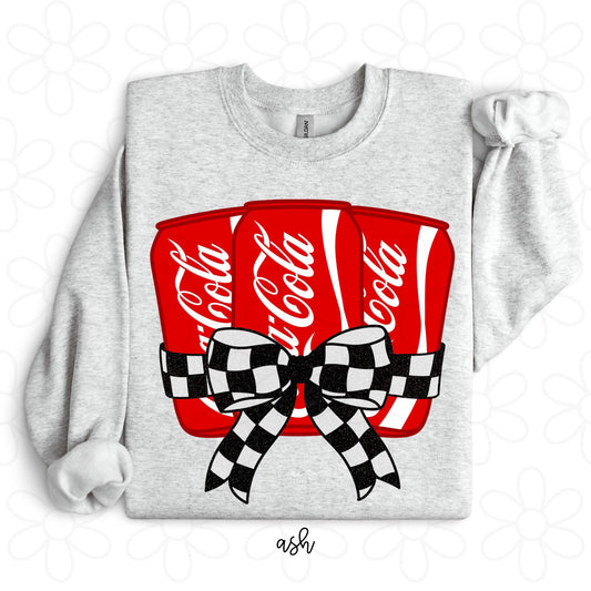 Coke with Glitter Check Bow DTF Transfer