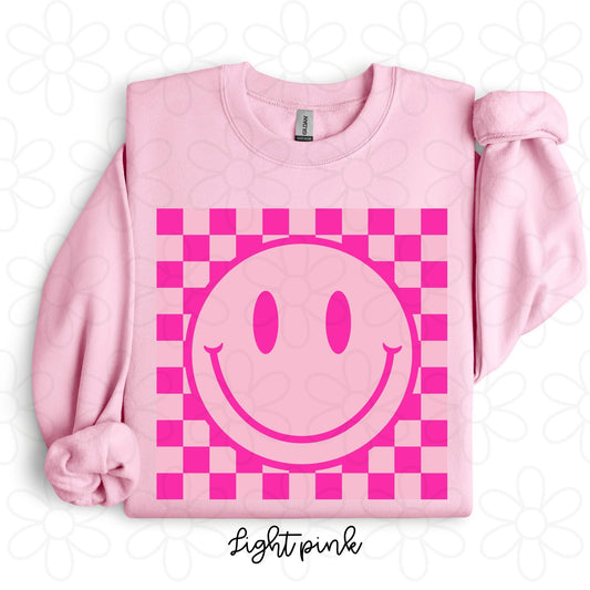 Pink Checkered Smiley DTF Transfer