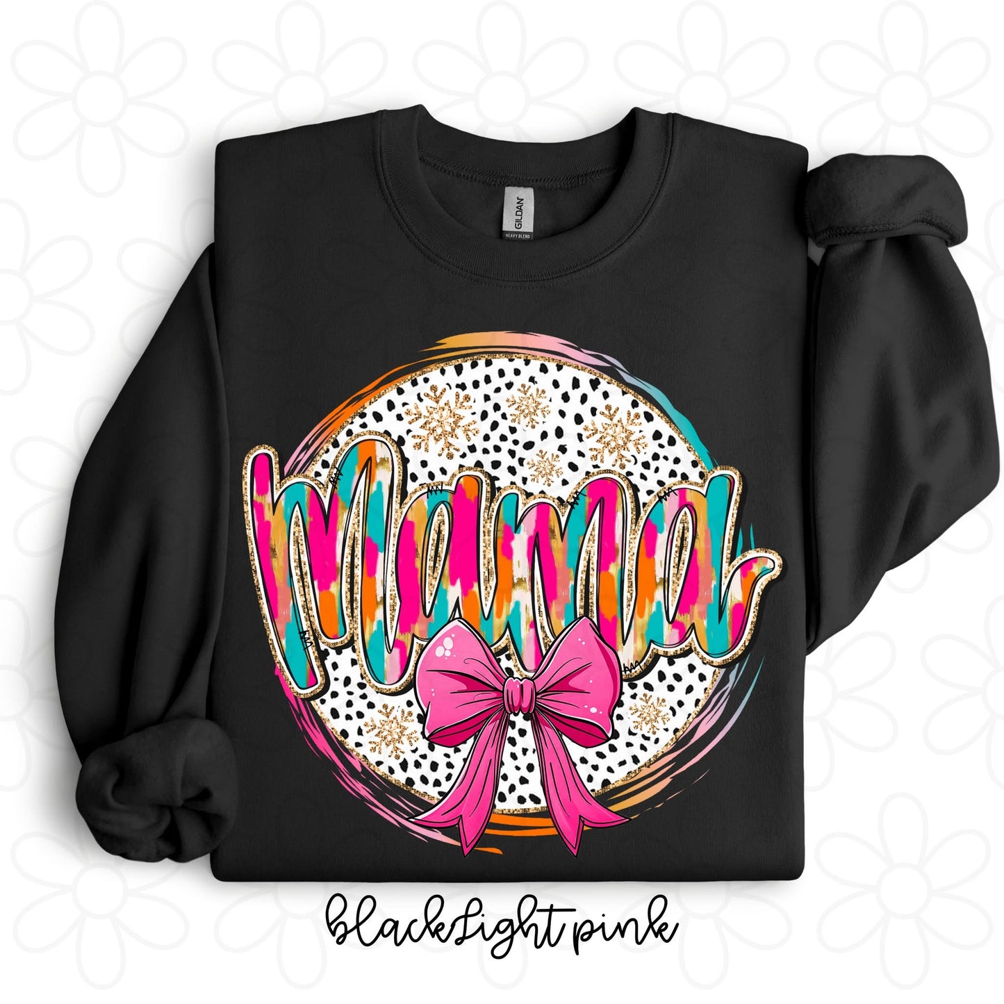 Colorful Gold Glitter Snowflakes Mama DTF Transfer