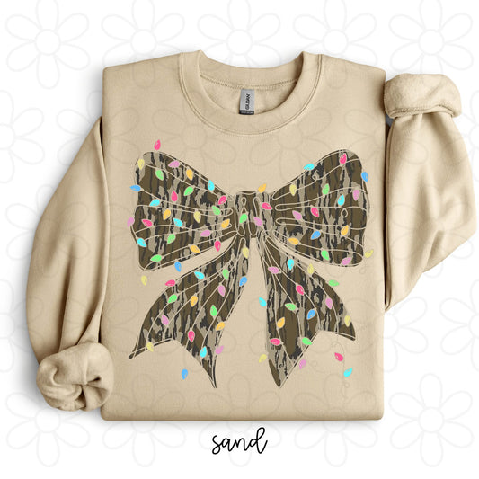 Camo Bow Christmas Lights DTF Transfer