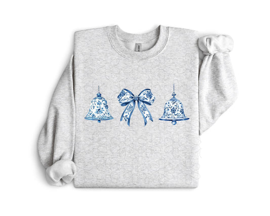 Blue Vintage Christmas Bells Coquette DTF Transfer