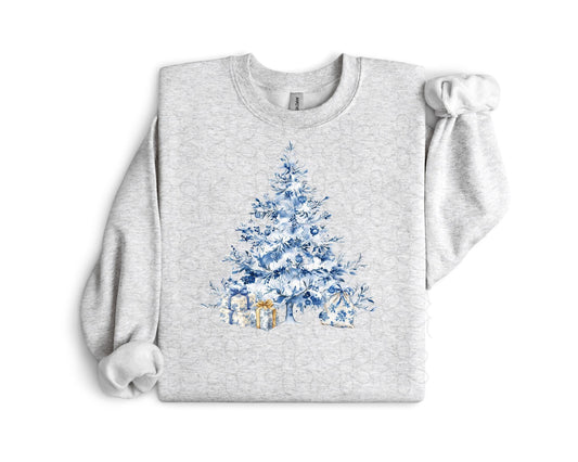 Blue Vintage Christmas Tree DTF Transfer