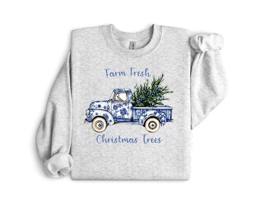 Farm Fresh Christmas Trees Blue Truck DTF Transfer