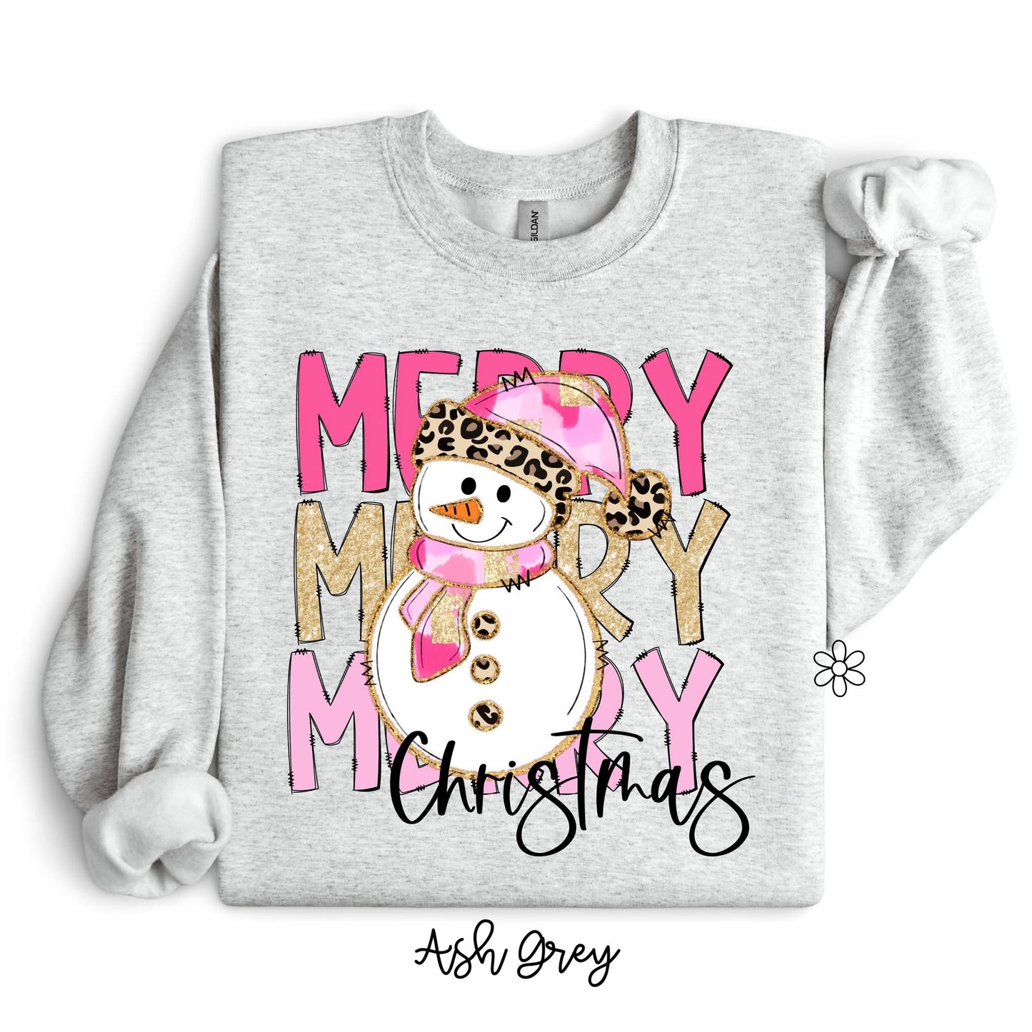 Pink Leopard Merry Christmas Snowman DTF Transfer