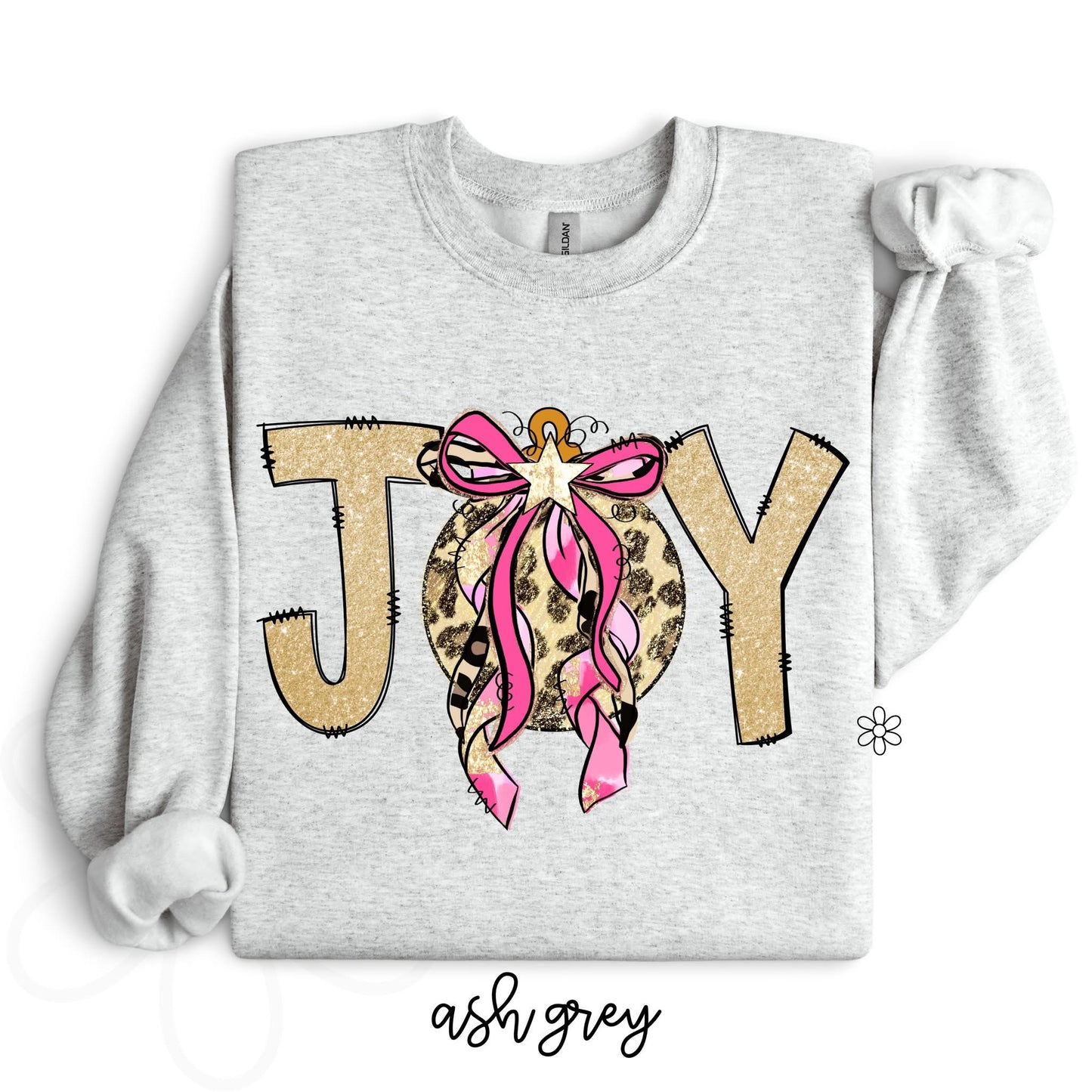 Gold Glitter Pink Bow Joy DTF Transfer