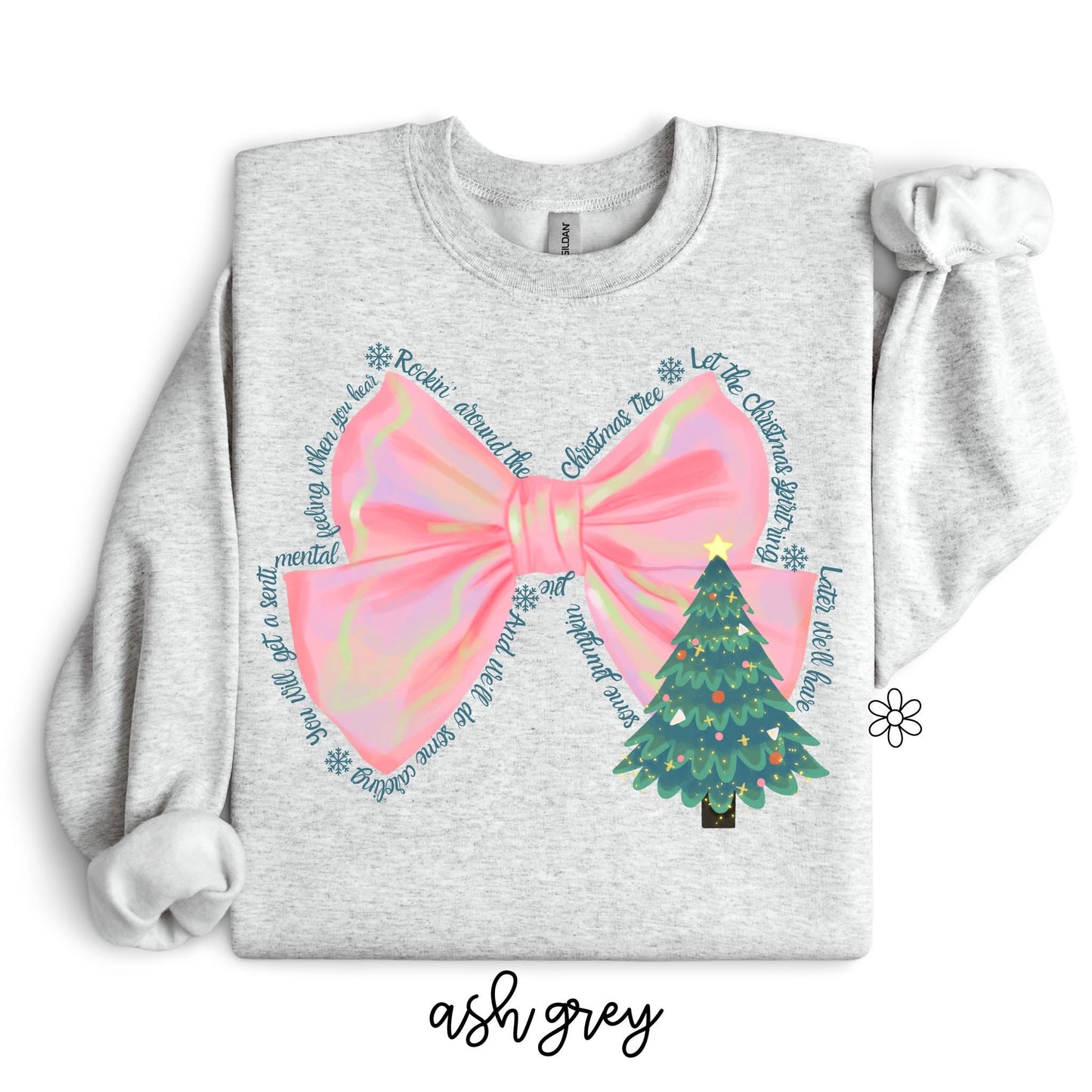 Rockin Around The Christmas Tree Pink Bow DTF Transfer