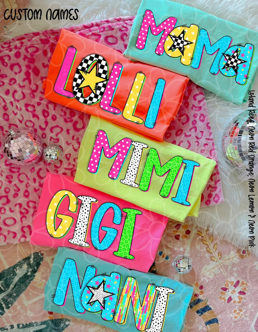 Custom Neon Retro Checker Name Tee