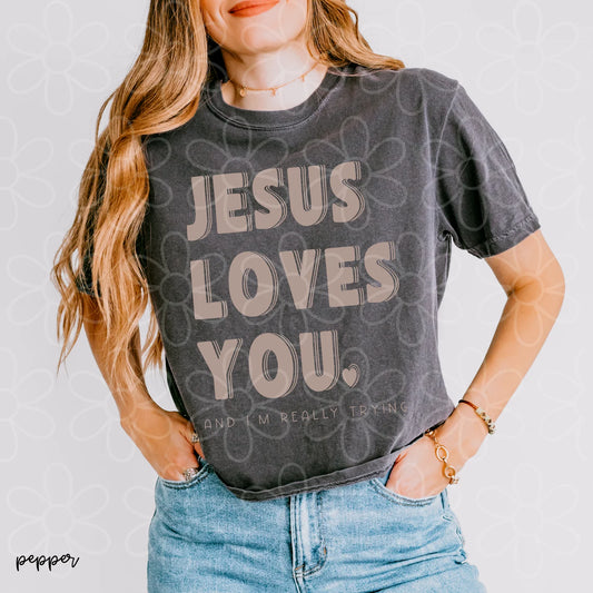 Jesus Loves You And I'm Really Trying DTF Transfer