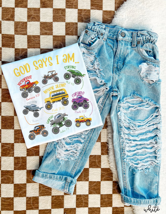 Monster Trucks God Says I Am DTF Transfer