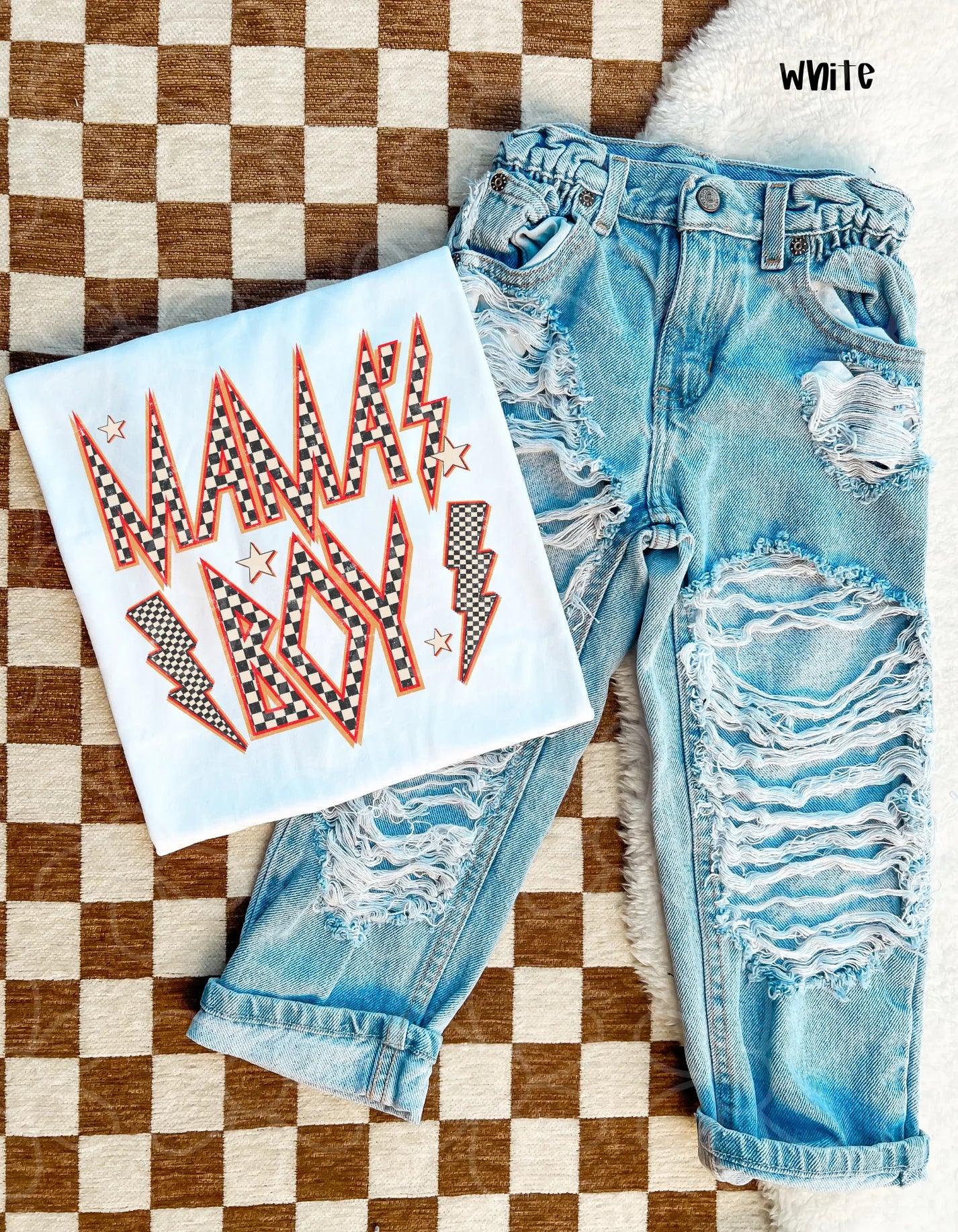 Orange Check MaMa's Boy DTF Transfer