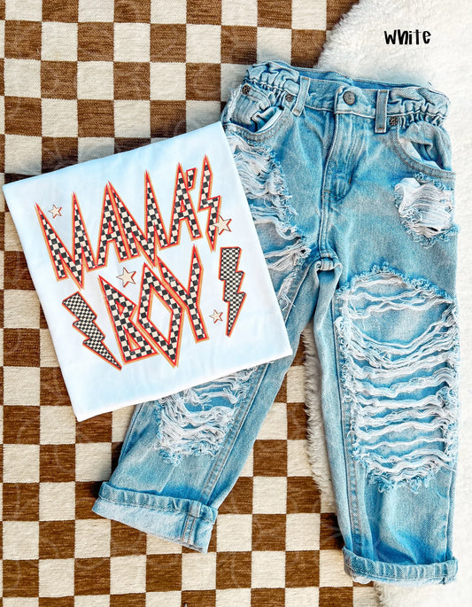 Orange Check MaMa's Boy DTF Transfer