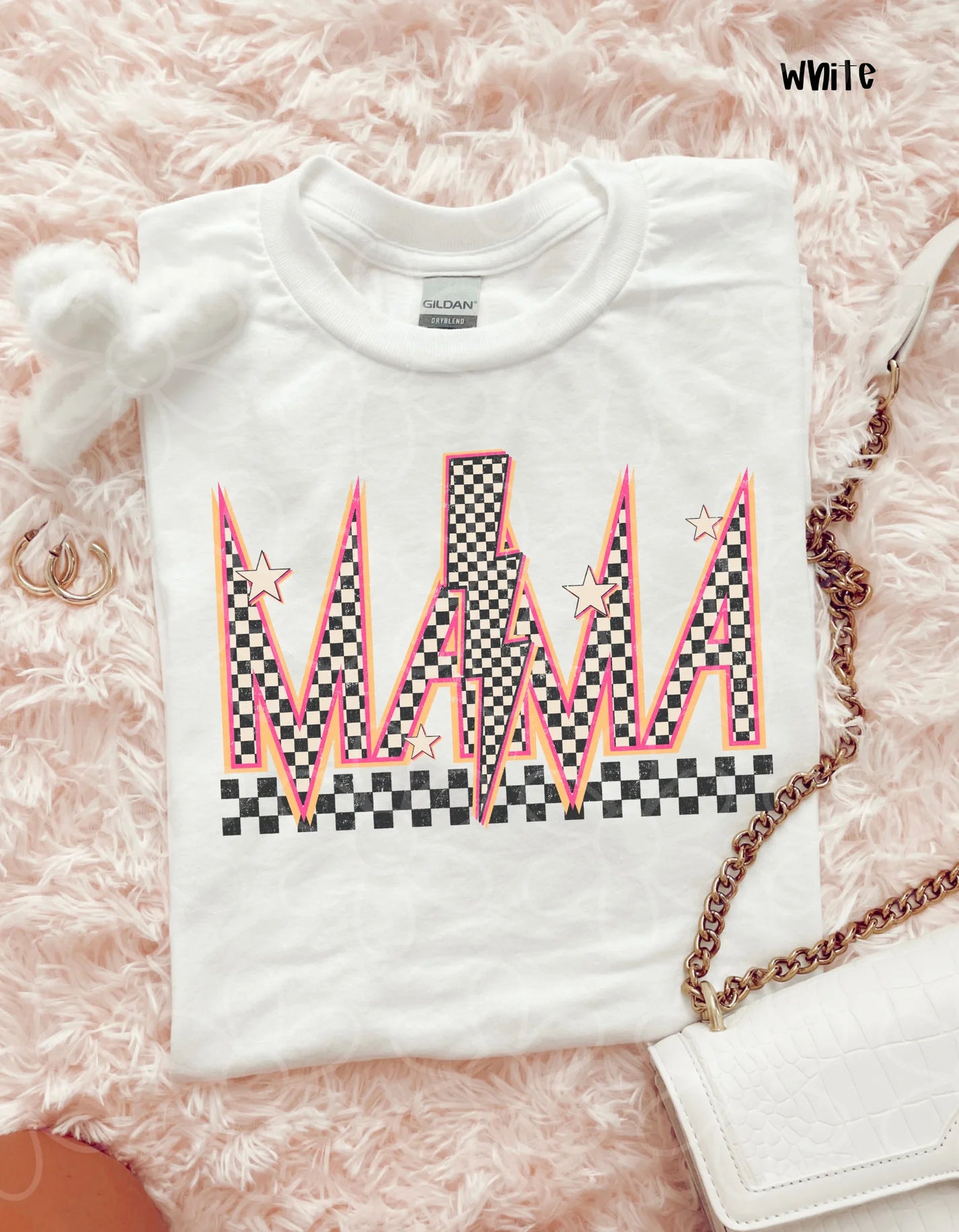 Pink Check Stars MaMa DTF Transfer