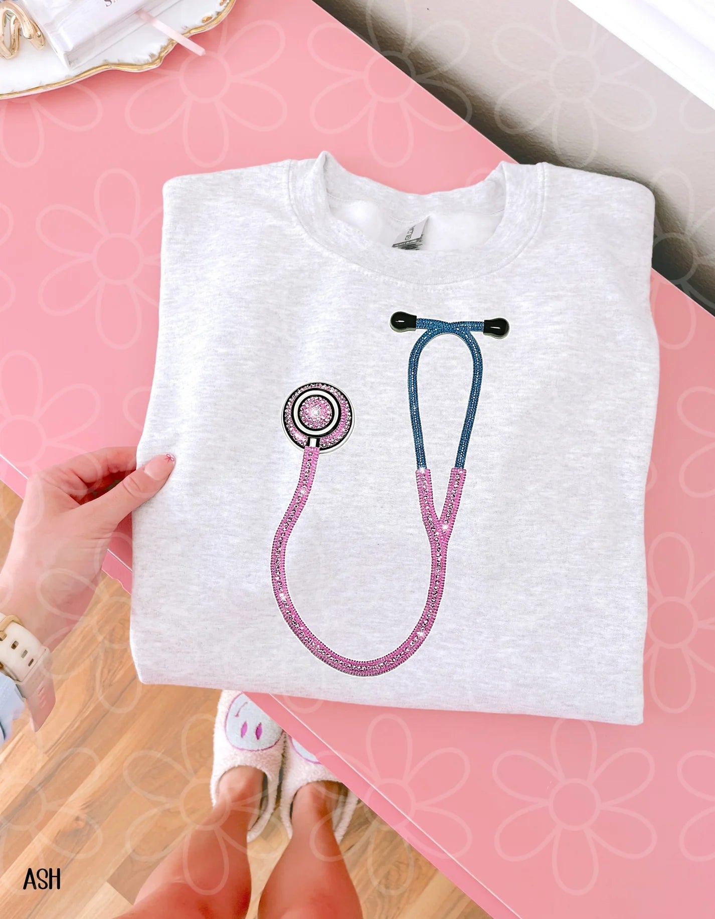Pink Faux Rhinestone Stéthoscope DTF Transfer