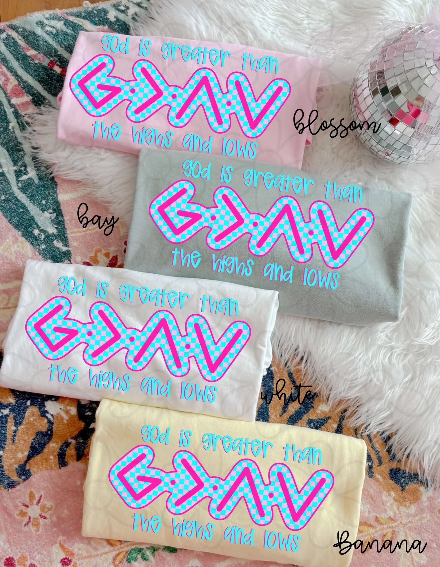 Pink and Blue God Is Greater DTF Transfer