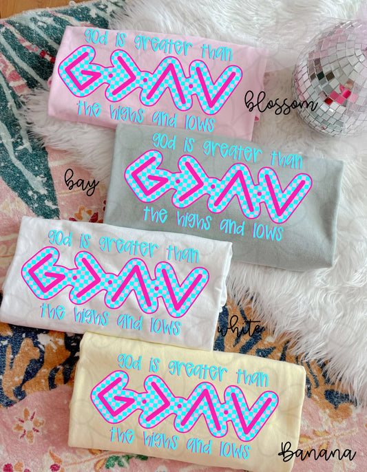 Pink and Blue God Is Greater DTF Transfer