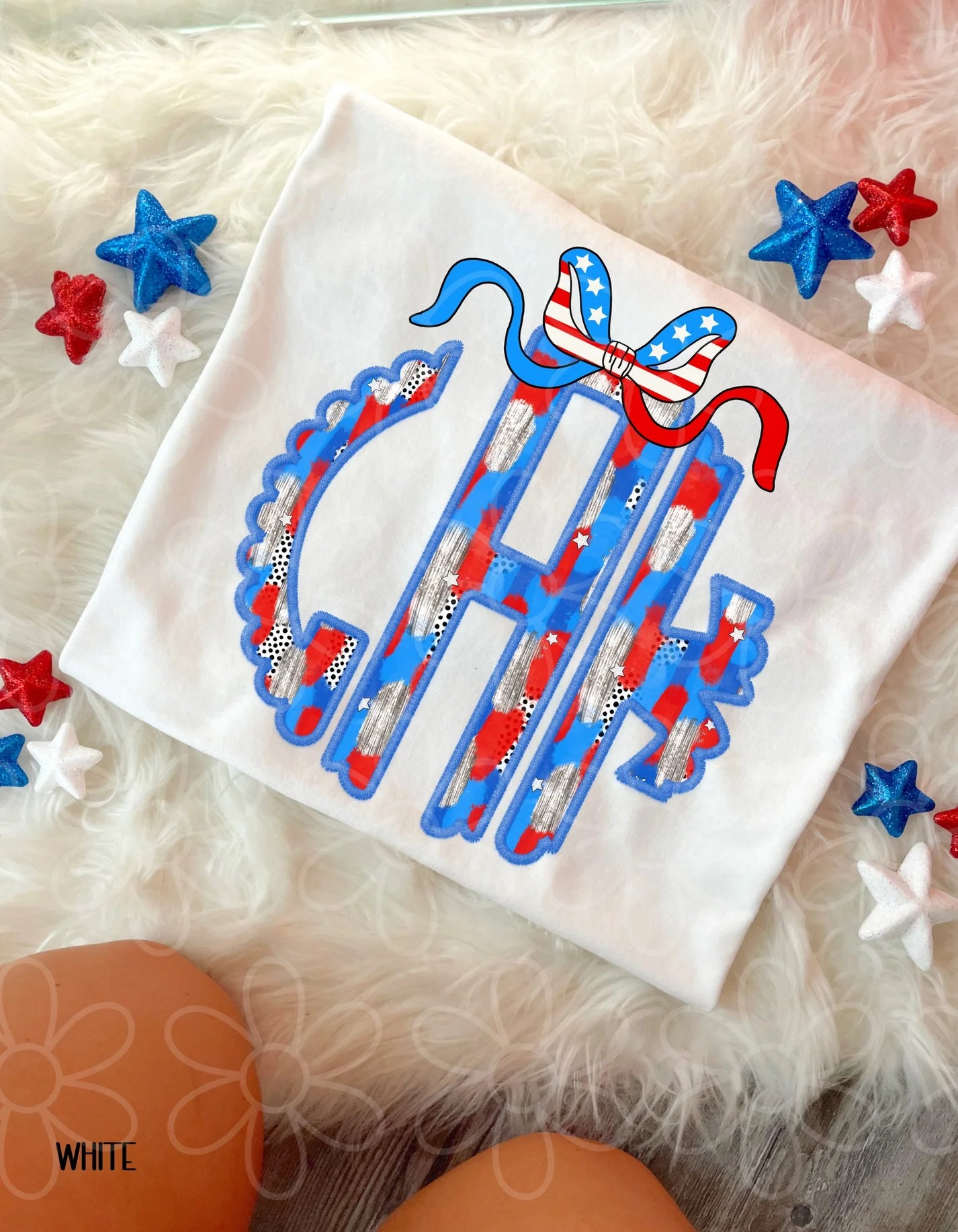 RWB Brushstroke Monogram With Bow DTF Transfer