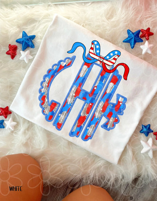 RWB Brushstroke Monogram With Bow DTF Transfer