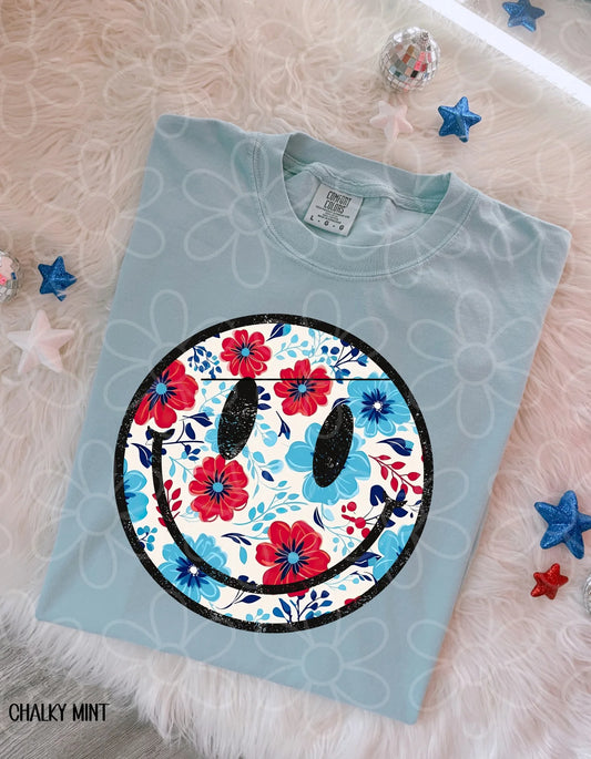 RWB Floral Smiley DTF Transfer