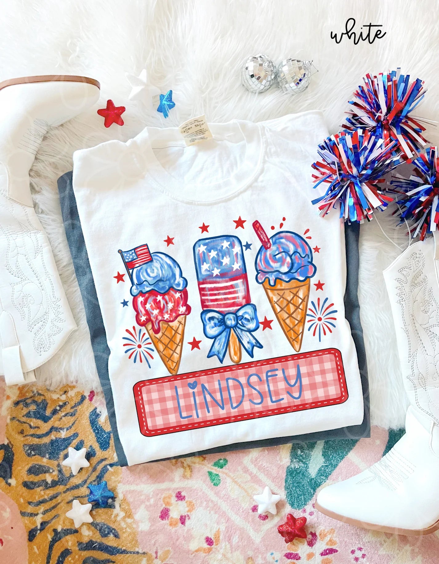 Red Patriotic Ice Cream Custom Name DTF Transfer