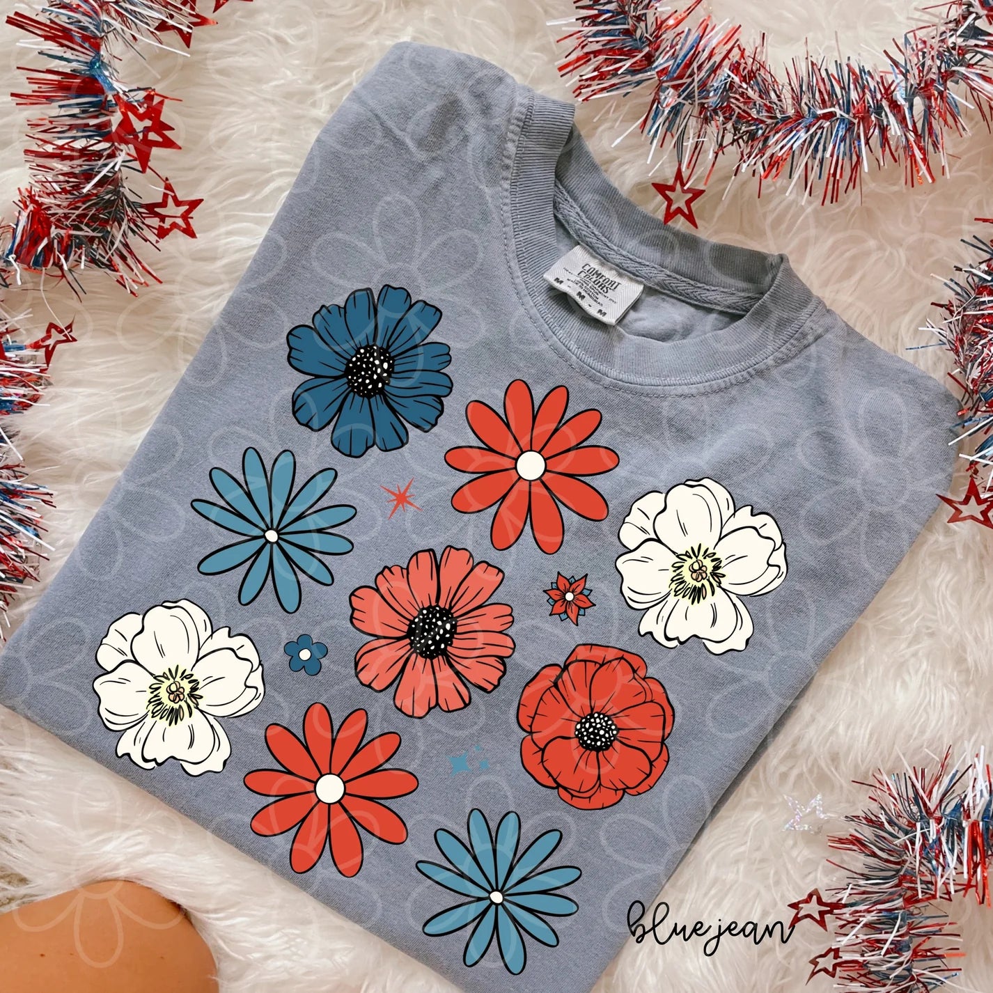 Red White Blue Flowers DTF Transfer