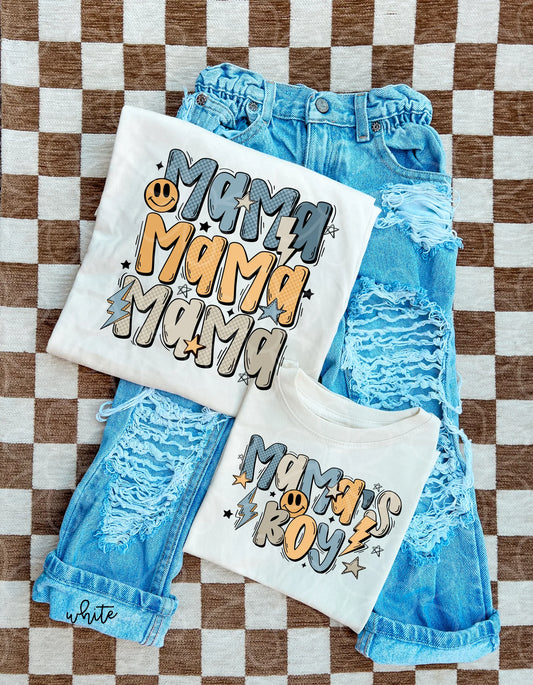 Retro Blue & Yellow Mama's Boy DTF Transfer