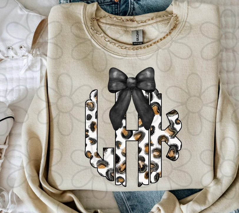 Leopard Monogram With Black Bow DTF Transfer