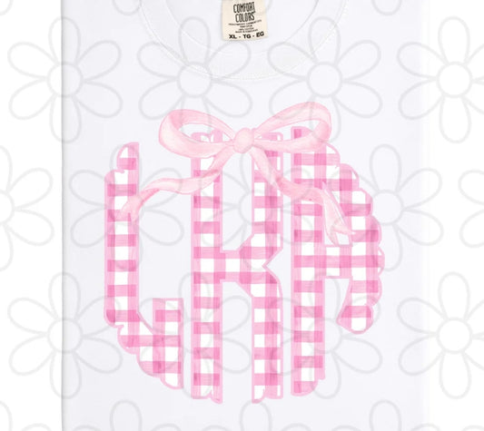 Pink Gingham Bow Monogram DTF Transfer