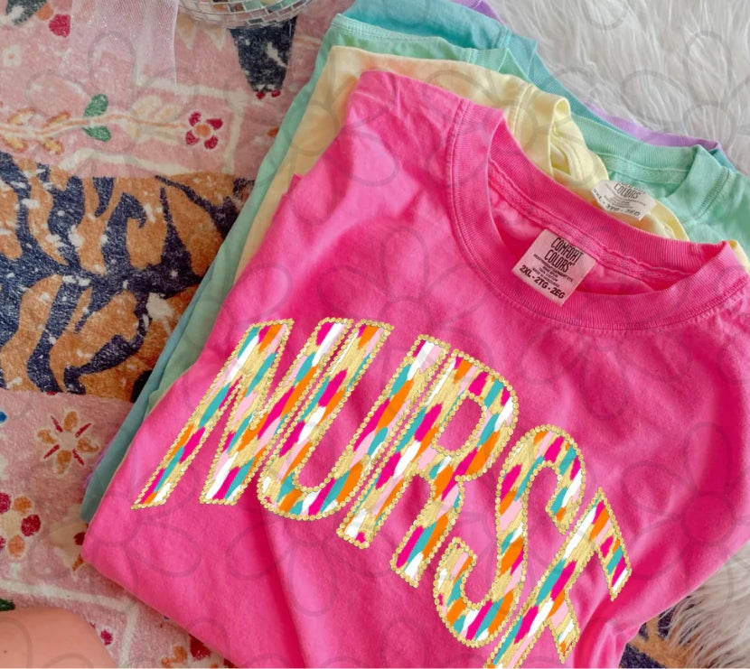 Brushstroke Gold Glitter Nurse DTF Transfer