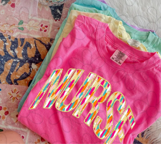 Brushstroke Gold Glitter Nurse DTF Transfer