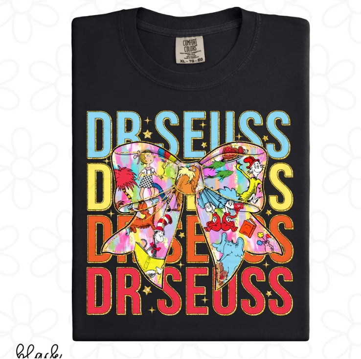 Dr Seuss Gold Glitter Coquette Bow DTF Transfer