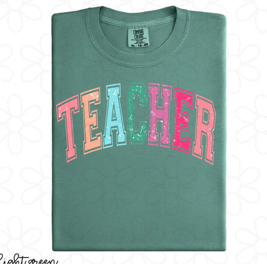 Colorful Distressed Teacher DTF Transfer