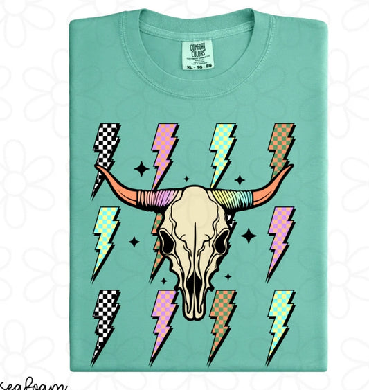 Skull Checkered Lightening Bolts DTF Transfer