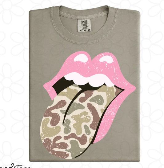 Distressed Pink & Camo Tongue DTF Transfer