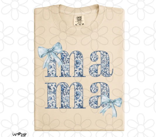Blue Floral Coquette Mama DTF Transfer