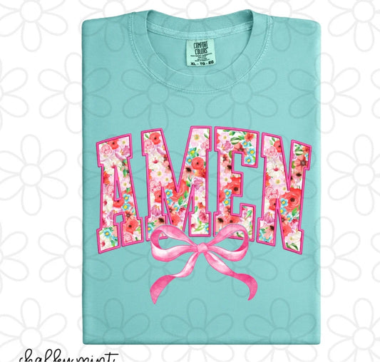 Pink Floral Coquette Amen DTF Transfer