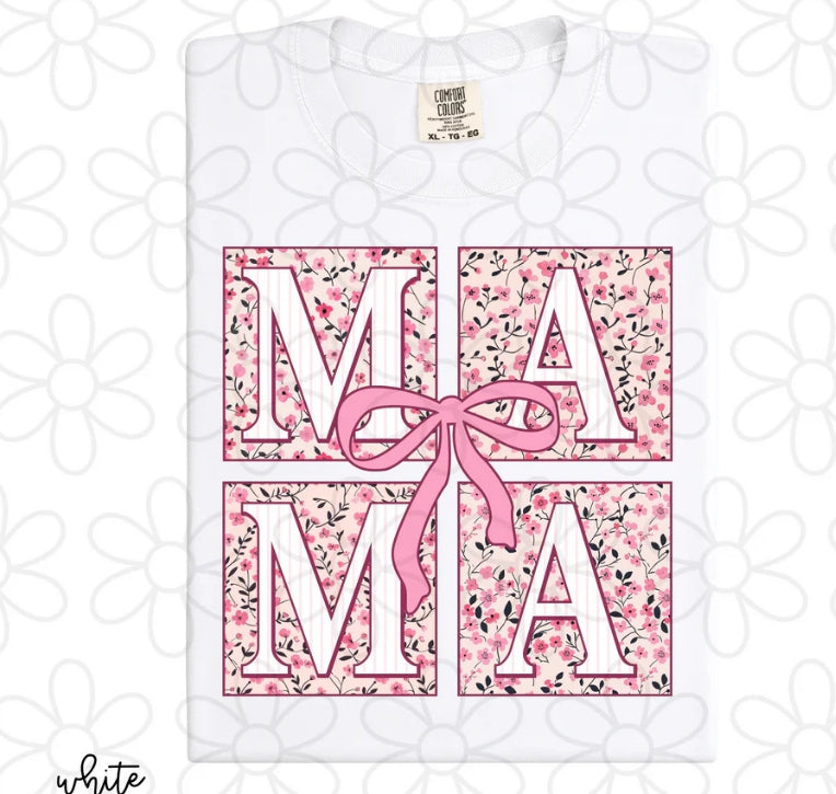 Vintage Pink Floral Bow Mama DTF Transfer