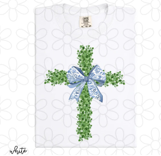 Greenery Cross Blue Bow DTF Transfer