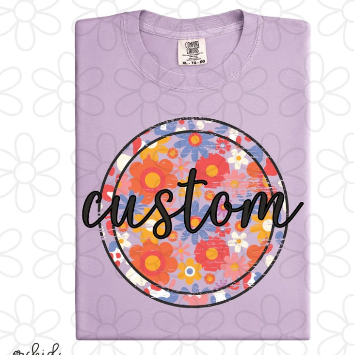 Custom Retro Floral Circle DTF Transfer