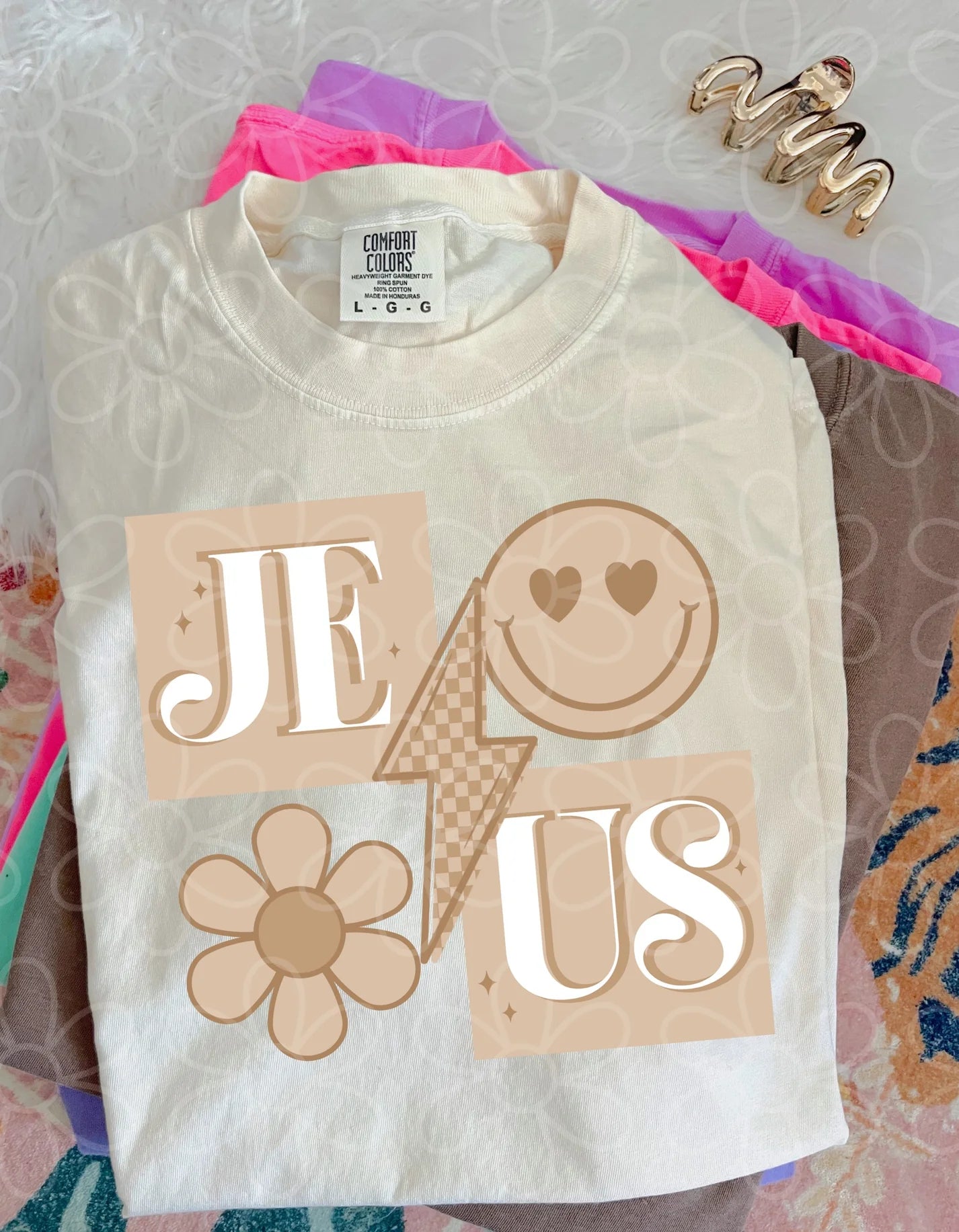 Smile Flower Jesus Lightening Bolt DTF Transfer